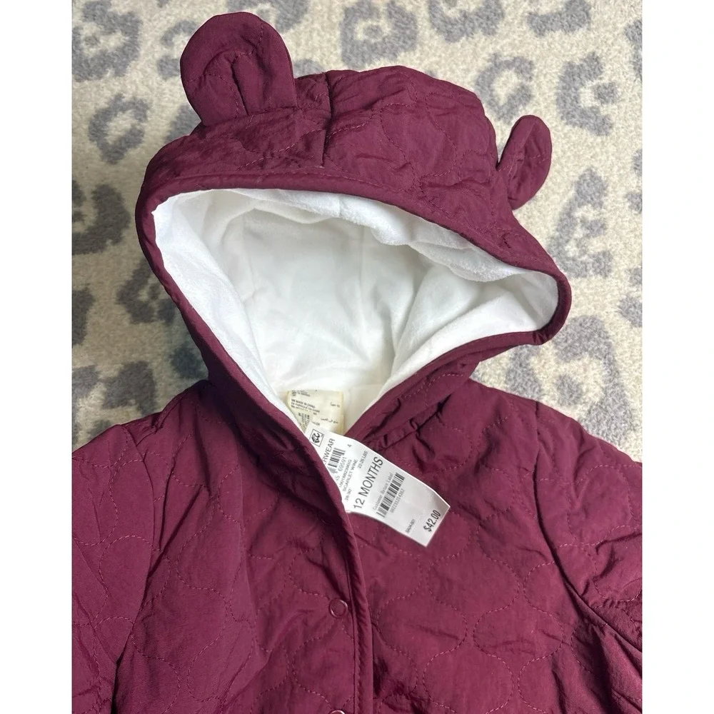 Infant girls 12 months First Impressions burgundy coat with bear ears hood fleec